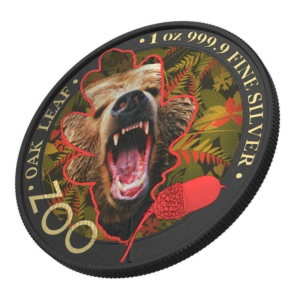 1 Oz Silver Coin 2019 5 Mark Germania Oak Leaf Zoo Series - Brown Bear-classypw.com-3