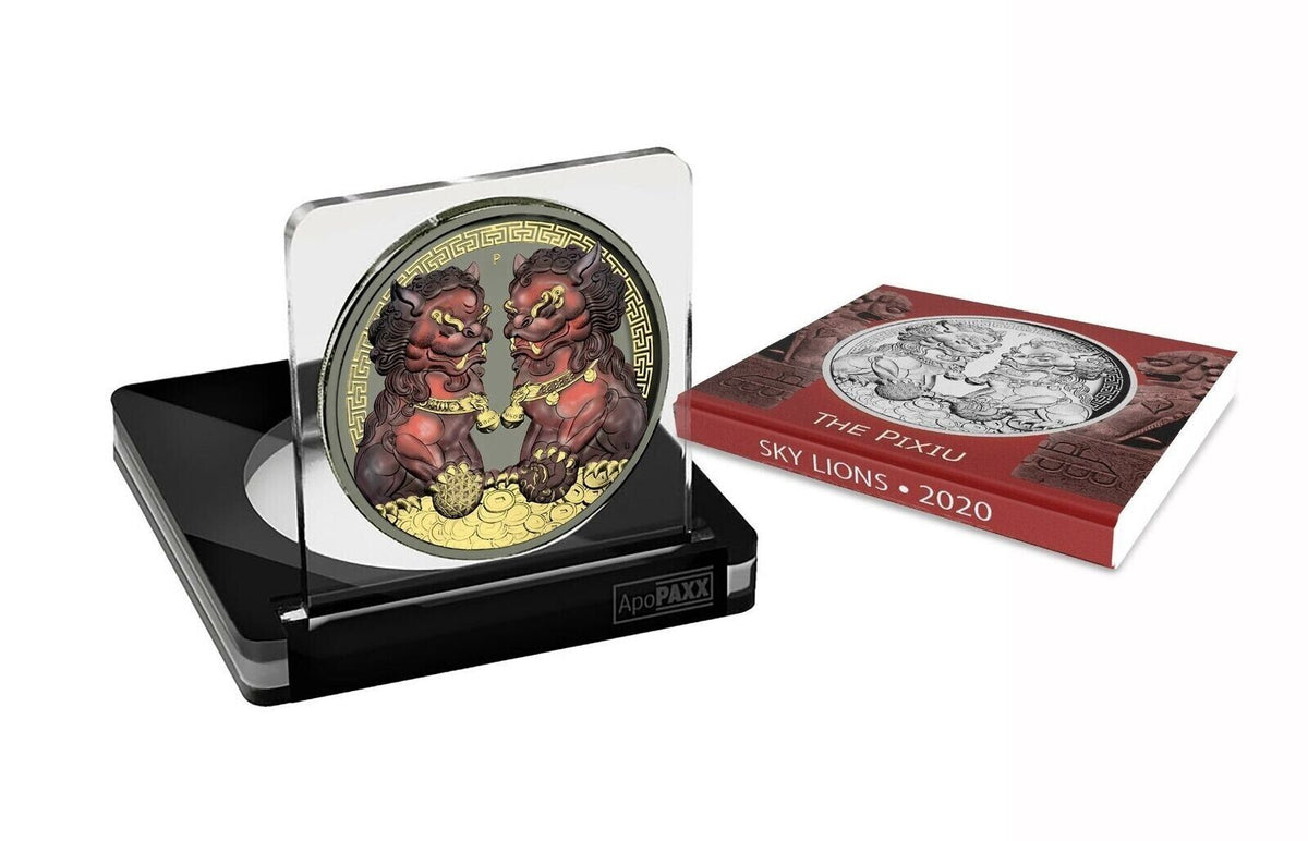 1 Oz Silver Coin 2020 $1 Australia Guardian Sky Lions Pixiu - Dark Red &amp; Gilded-classypw.com-3