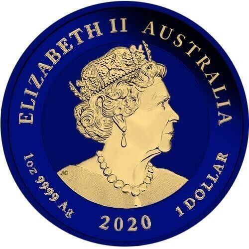 1 Oz Silver Coin 2020 $1 Australia Guardian Sky Lions Pixiu - Space Blue Gilded-classypw.com-2