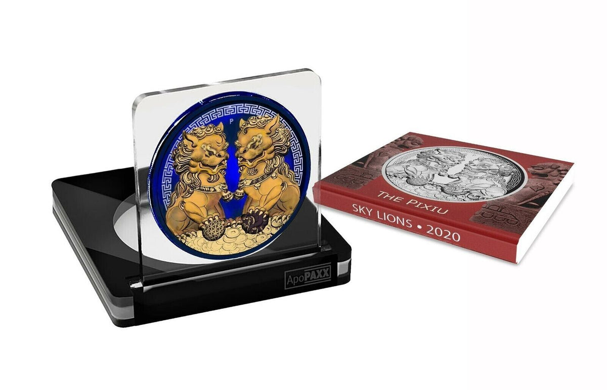 1 Oz Silver Coin 2020 $1 Australia Guardian Sky Lions Pixiu - Space Blue Gilded-classypw.com-3