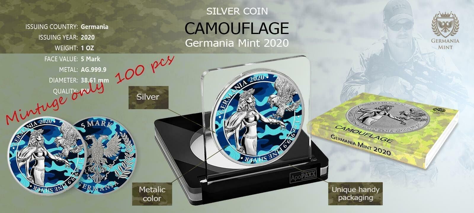 1 Oz Silver Coin 2020 5 Mark Germania Camouflage Edition - Air Force-classypw.com-4