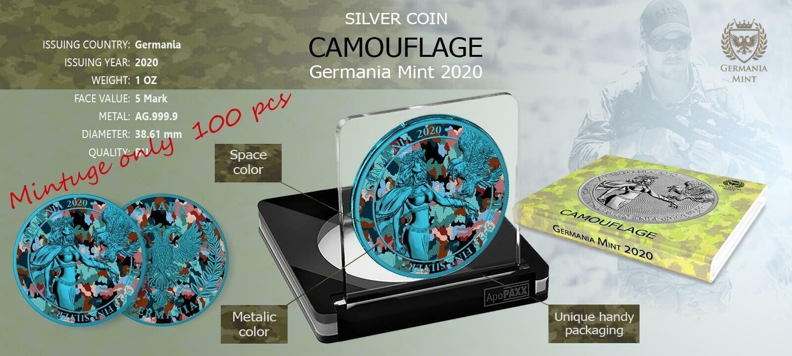 1 Oz Silver Coin 2020 5 Mark Germania Camouflage Edition - Balkan-classypw.com-4