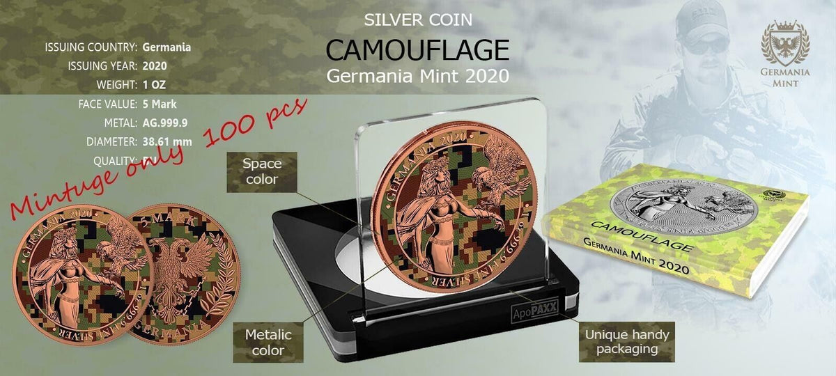 1 Oz Silver Coin 2020 5 Mark Germania Camouflage Edition - East-classypw.com-4