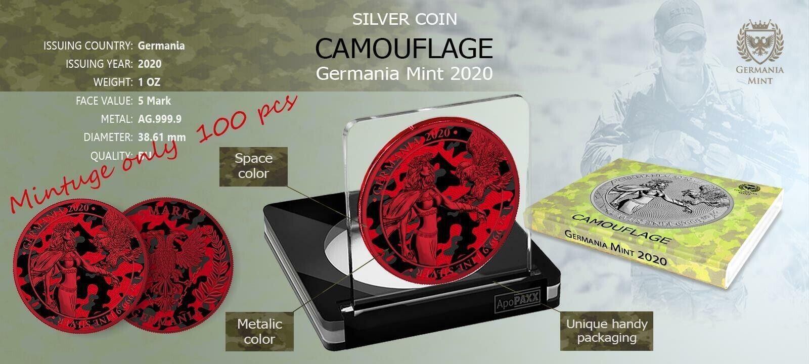 1 Oz Silver Coin 2020 5 Mark Germania Camouflage Edition - Marita-classypw.com-4