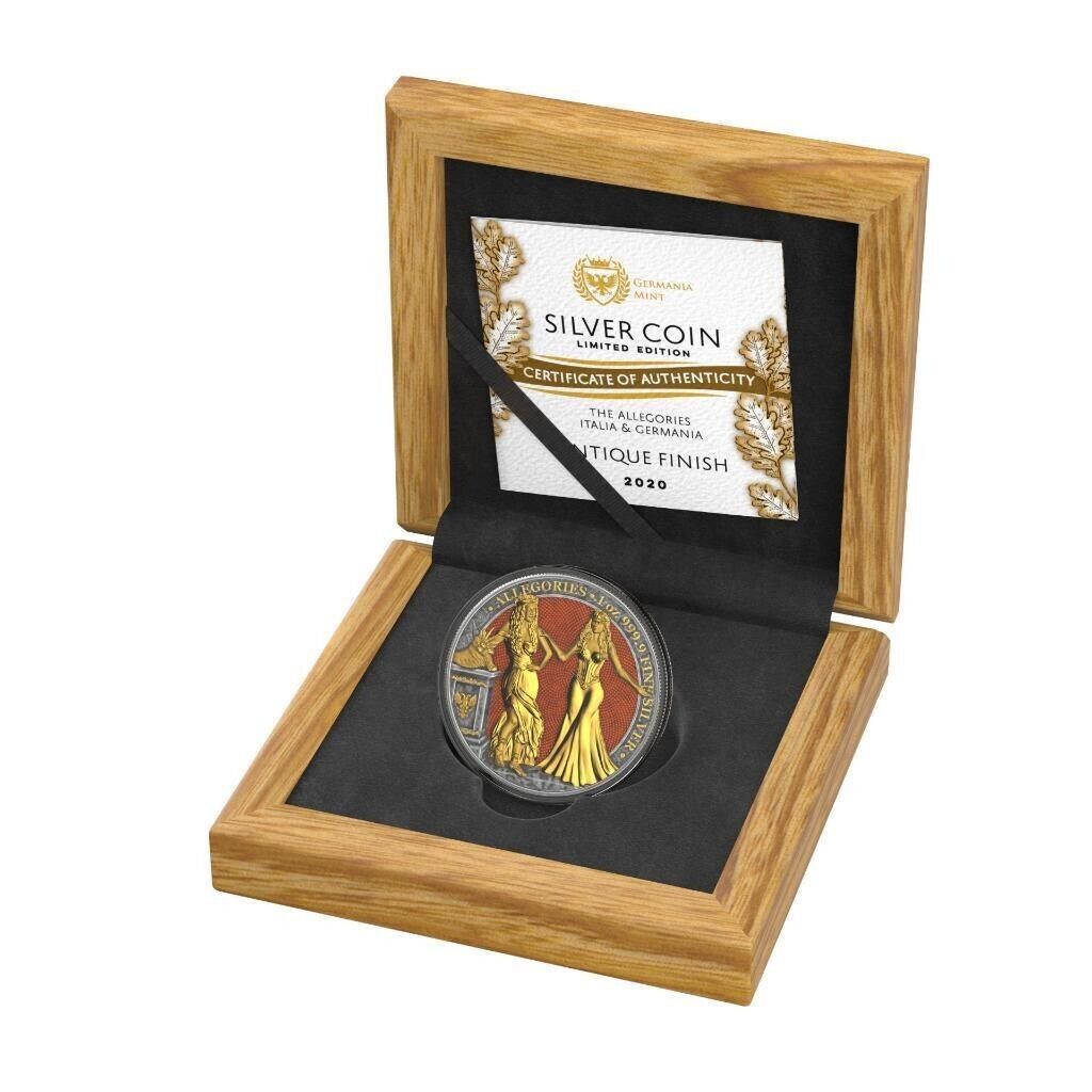 1 Oz Silver Coin 2020 5 Mark Italia &amp; Germania Allegories - Antique Finish Round-classypw.com-3