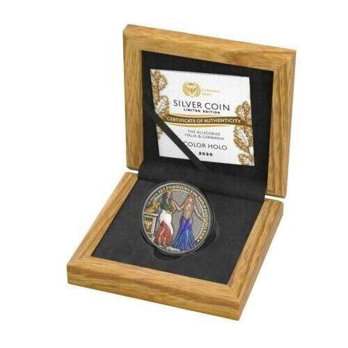 1 Oz Silver Coin 2020 5 Mark Italia &amp; Germania Allegories - Color Holo Round-classypw.com-3
