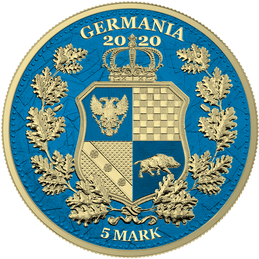 1 Oz Silver Coin 2020 5 Mark Italia &amp; Germania Allegories - Space Blue Round-classypw.com-2