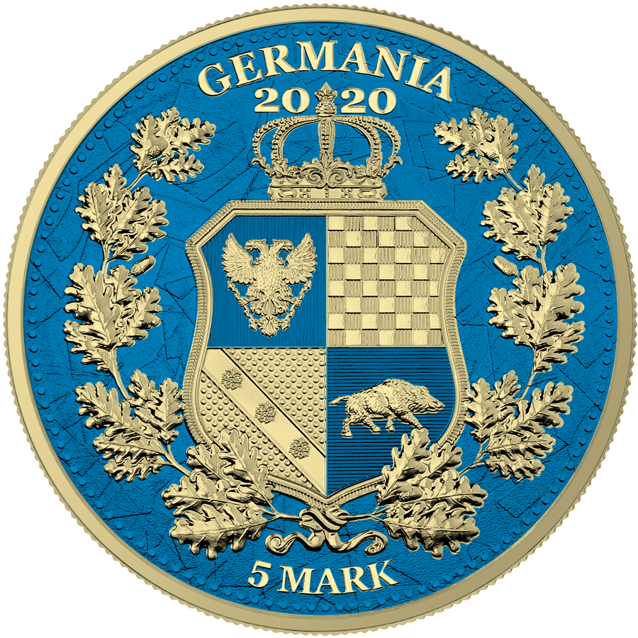 1 Oz Silver Coin 2020 5 Mark Italia & Germania Allegories - Space Blue Round-classypw.com-2