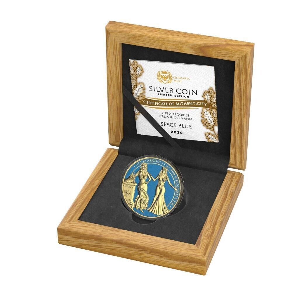 1 Oz Silver Coin 2020 5 Mark Italia &amp; Germania Allegories - Space Blue Round-classypw.com-3