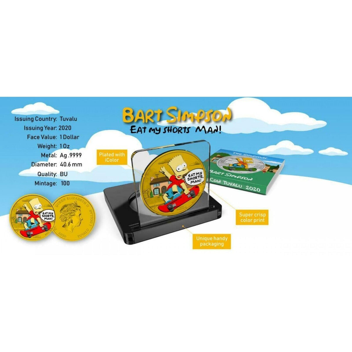 1 Oz Silver Coin 2020 Tuvalu $1 The Simpsons - Bart Simpson Eat My Shorts Man-classypw.com-4