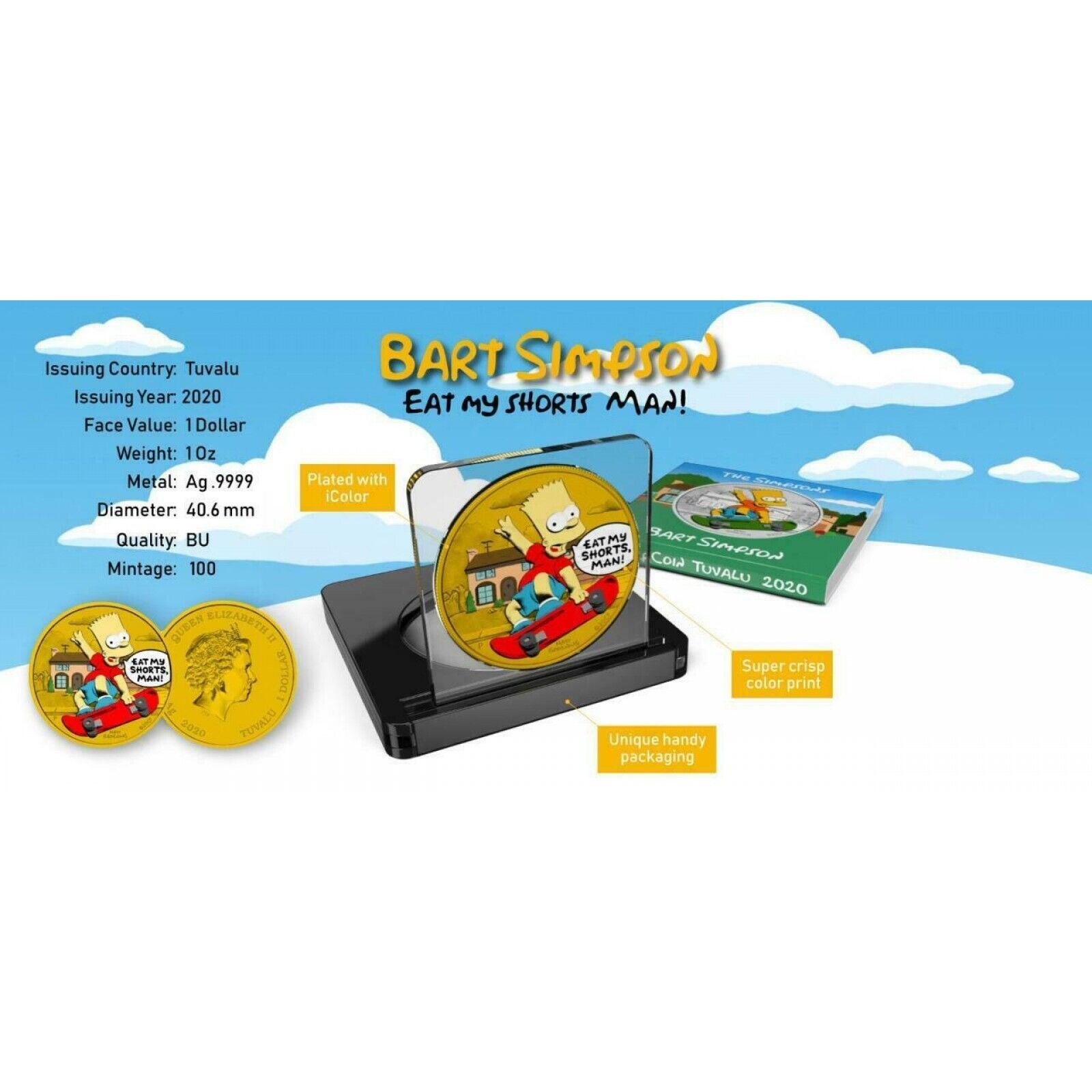 1 Oz Silver Coin 2020 Tuvalu $1 The Simpsons - Bart Simpson Eat My Shorts Man-classypw.com-4