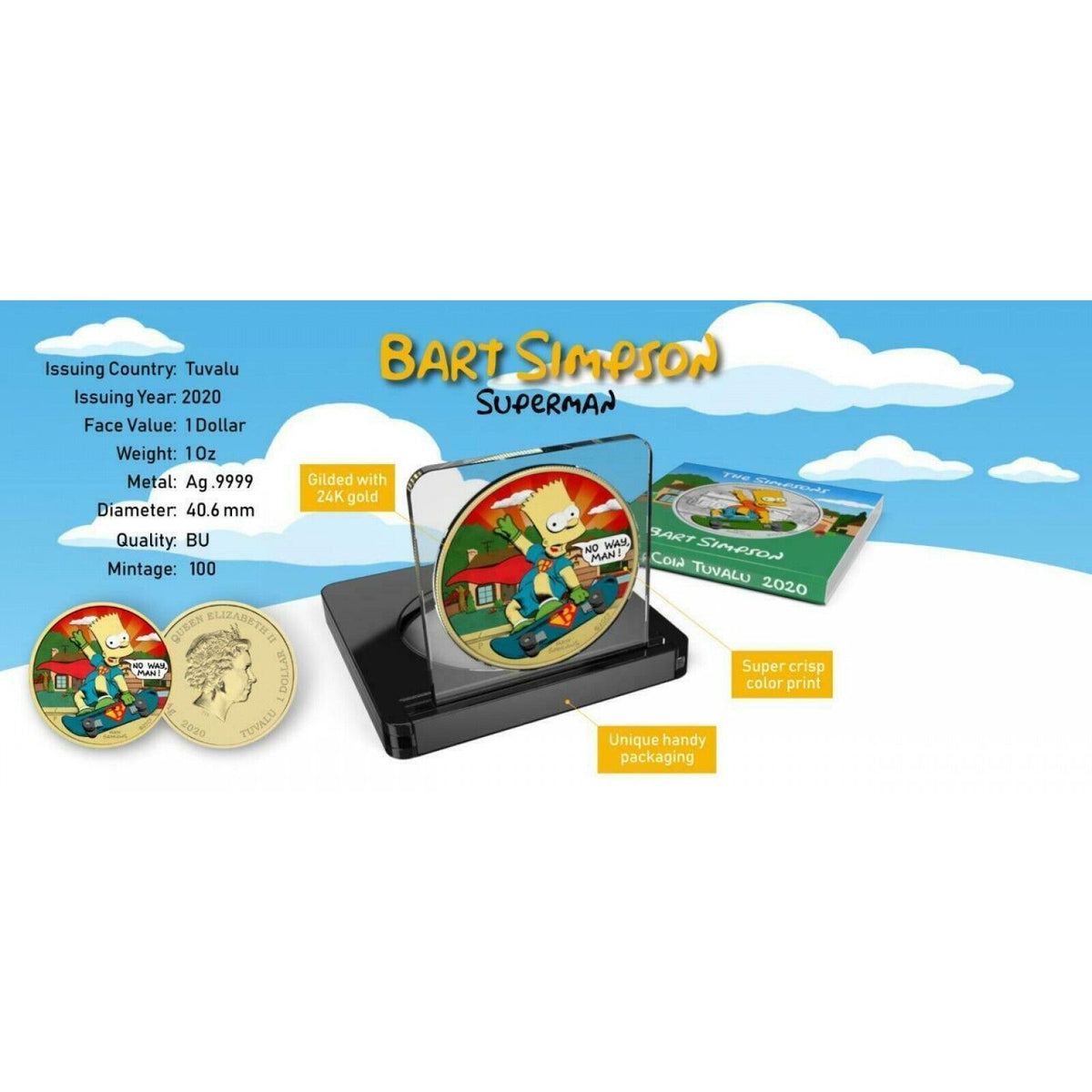 1 Oz Silver Coin 2020 Tuvalu $1 The Simpsons - Bart Simpson Superbart No Way Man-classypw.com-4