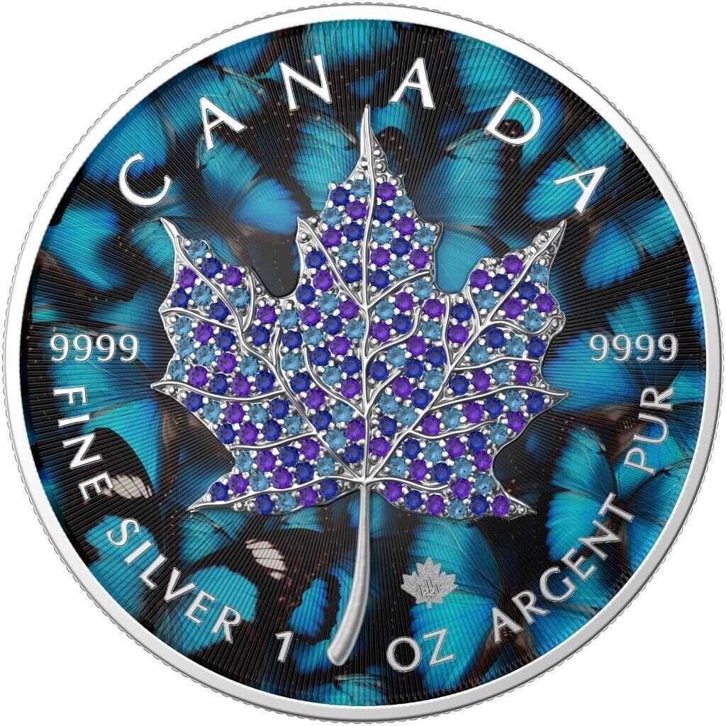 1 Oz Silver Coin 2022 Canada $5 Maple Leaf Seasons January Bejeweled Leaf Insert-classypw.com-2