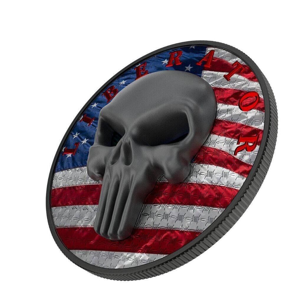 1 Oz Silver Coin Dark Side 2021 One Soul THE LIBERATOR American Flag Skull Round-classypw.com-2