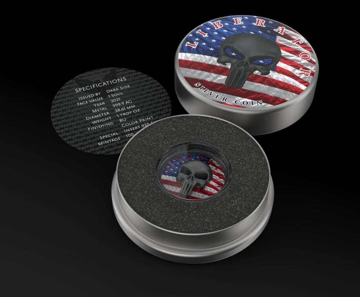 1 Oz Silver Coin Dark Side 2021 One Soul THE LIBERATOR American Flag Skull Round-classypw.com-4