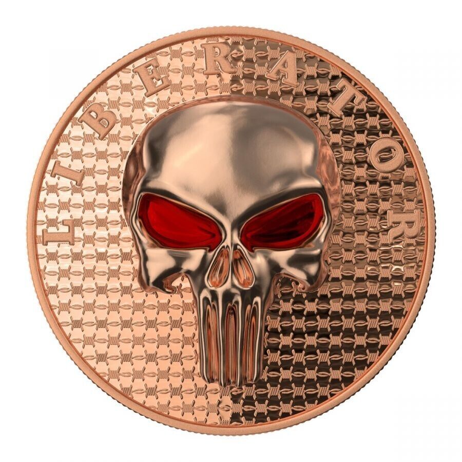 1 Oz Silver Coin Dark Side 2021 One Soul THE LIBERATOR Skull Rose Gold Proof-classypw.com-2