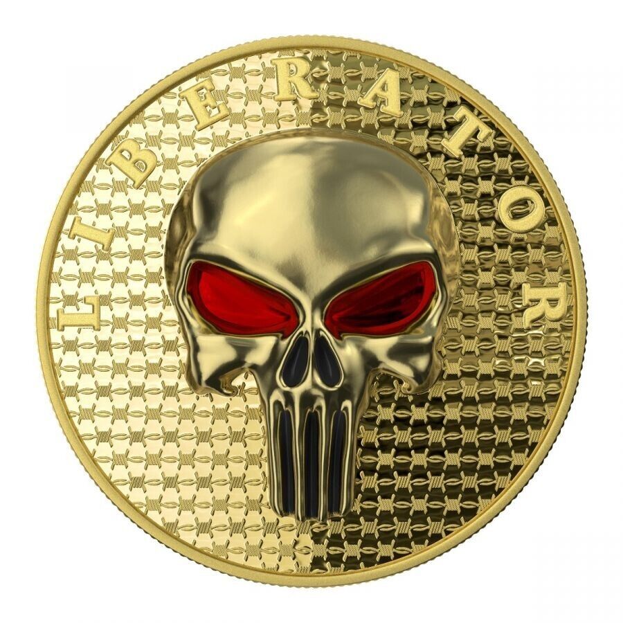 1 Oz Silver Coin Dark Side 2021 One Soul THE LIBERATOR Skull Yellow Gold Proof-classypw.com-2