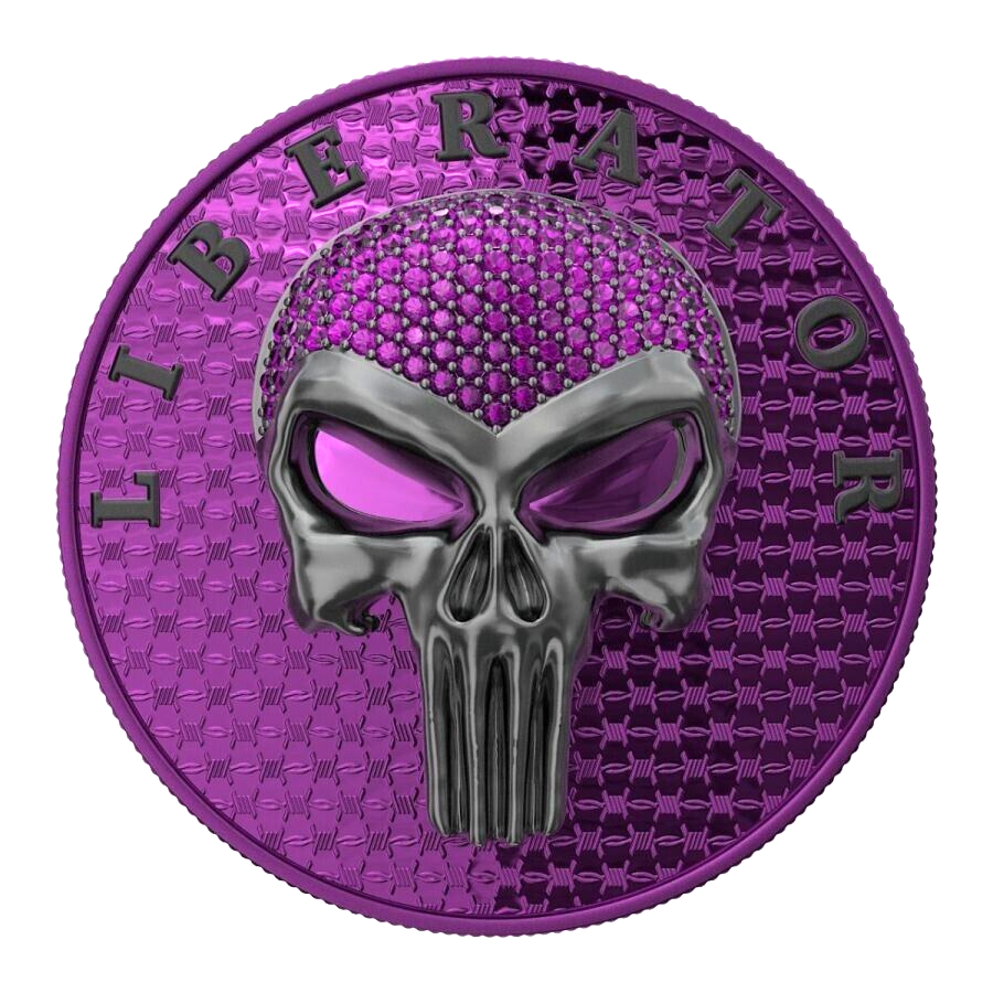 1 Oz Silver Coin Dark Side 2021 THE LIBERATOR Skull Cap Purple Swarovski Proof-classypw.com-2