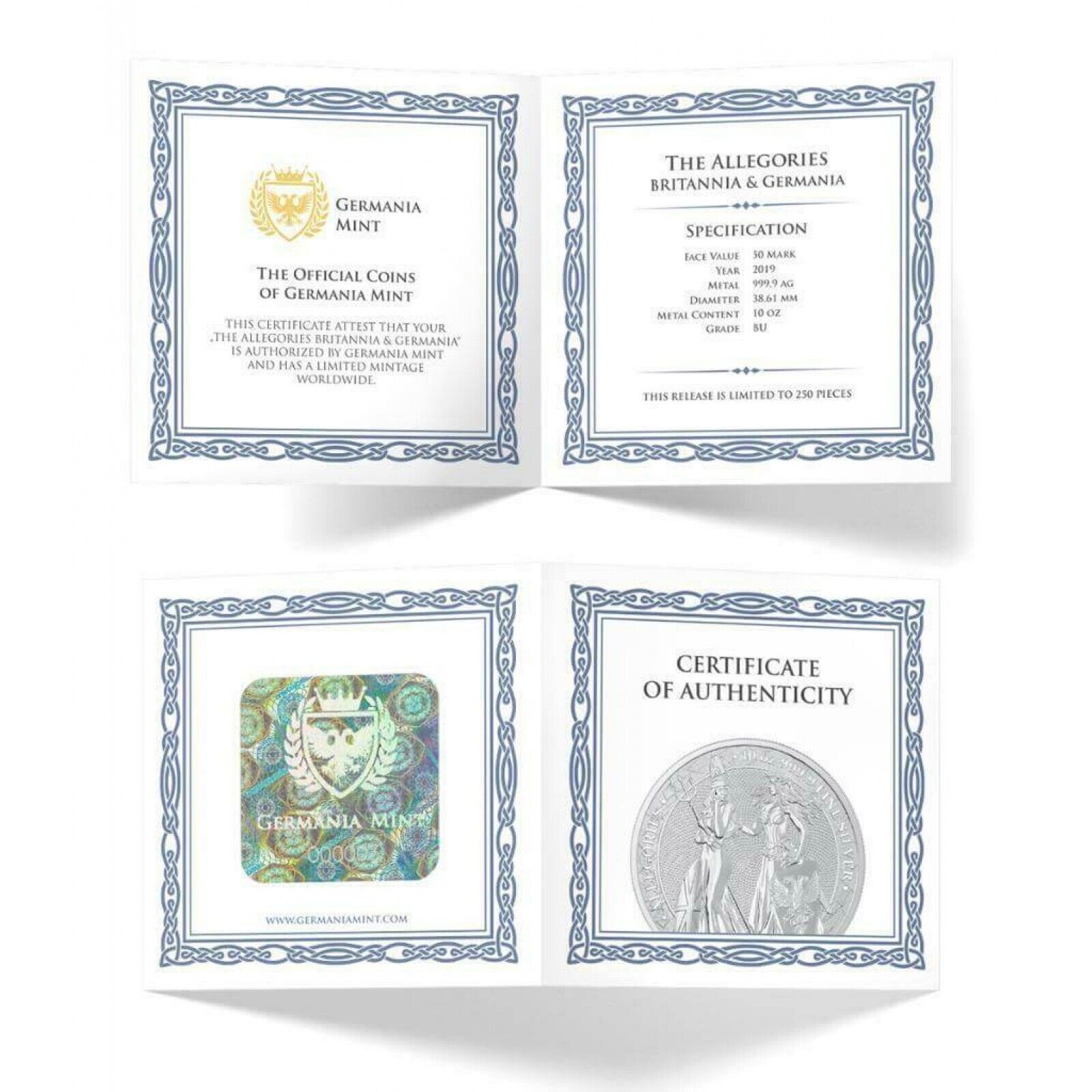 10 Oz Silver Coin 2019 50 Mark Britania & Germania - BU Limited Edition 250-classypw.com-4