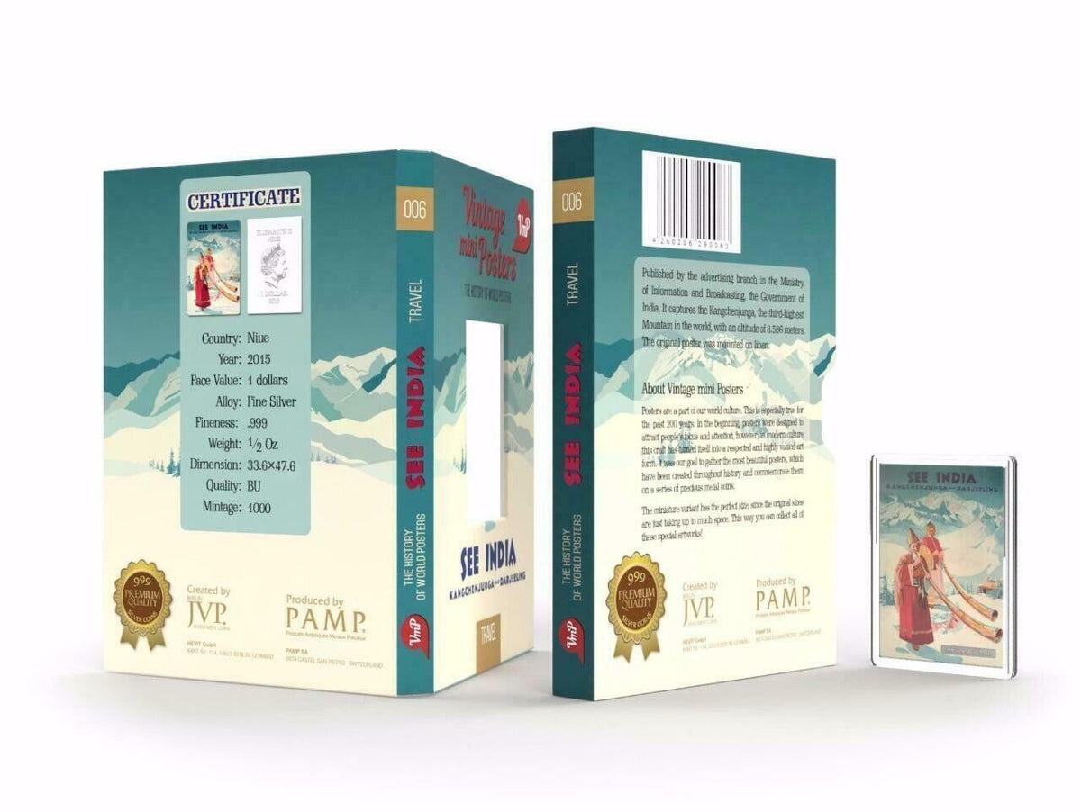 1/2 Oz Silver Coin 2015 Niue $1 Vintage Mini Posters See India only 1000 Made-classypw.com-3