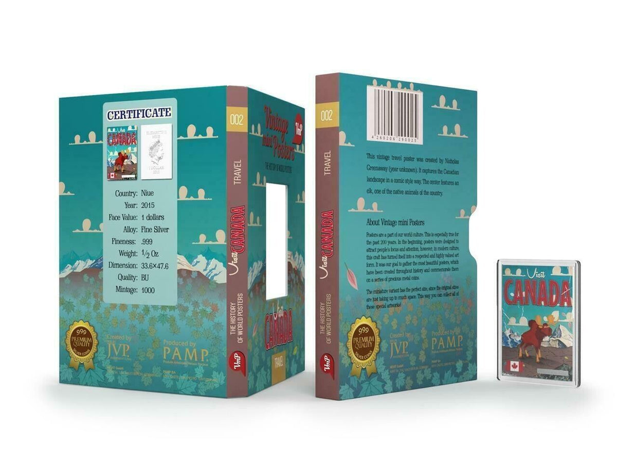 1/2 Oz Silver Coin 2015 Niue $1 Vintage Mini Posters Visit Canada only 1000 Made-classypw.com-3
