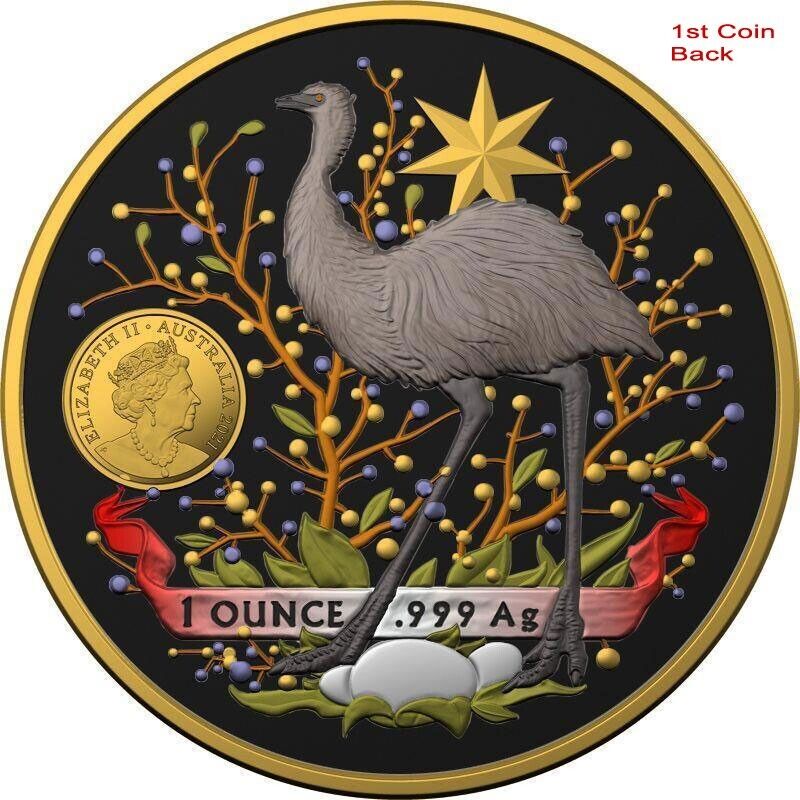 2 - 1 Oz Silver Coin Set 2021 $1 Australian Coat of Arms Kangaroo and Emu Color-classypw.com-5