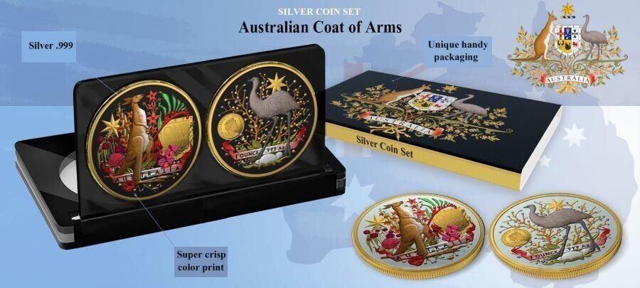 2 - 1 Oz Silver Coin Set 2021 $1 Australian Coat of Arms Kangaroo and Emu Color-classypw.com-8