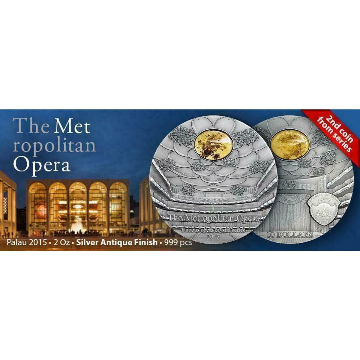 2 Oz Silver Coin 2014 $10 Palau Famous Opera Crystal Series II Metropolitan NY-classypw.com-3