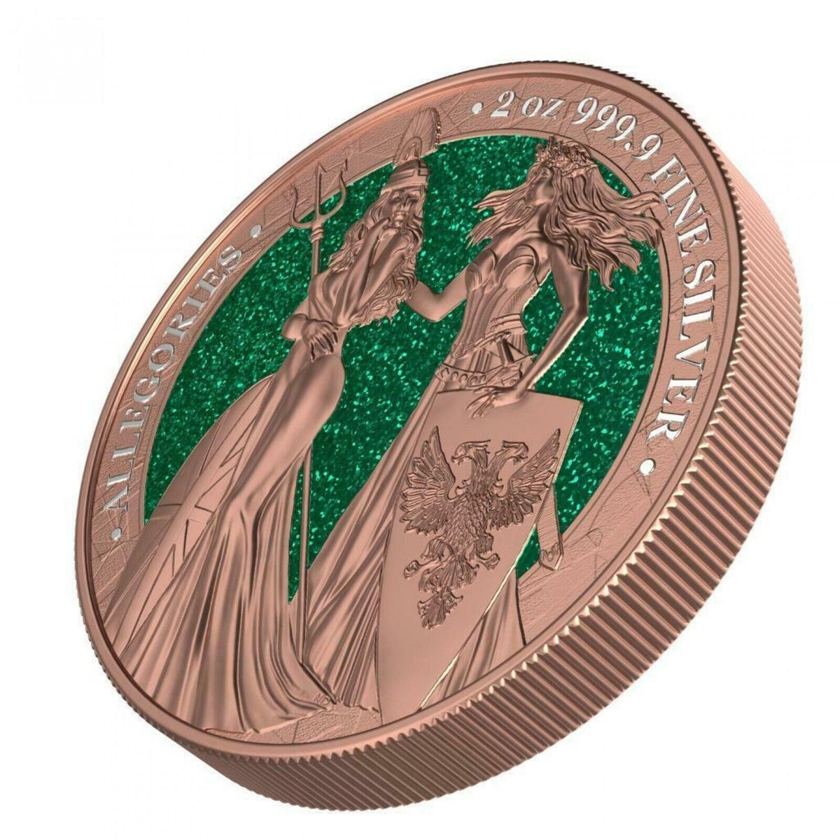 2 Oz Silver Coin 2019 10 Mark Britannia &amp; Germania- Gilded Green Diamond Dust-classypw.com-2
