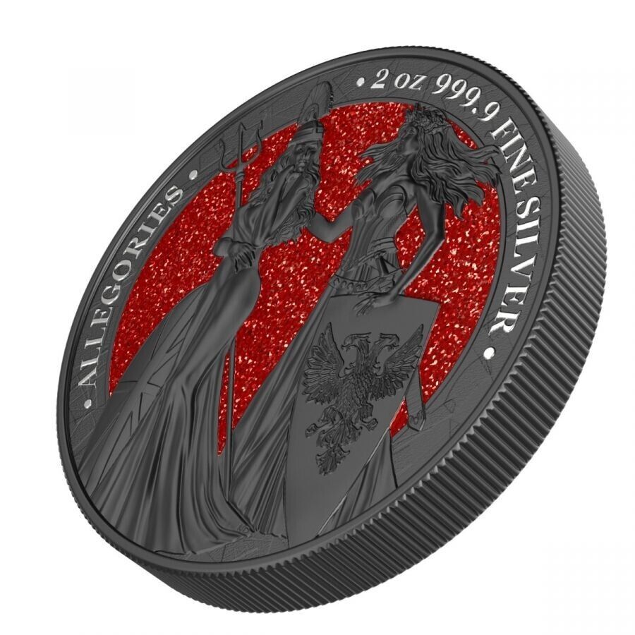 2 Oz Silver Coin 2019 10 Mark Britannia &amp; Germania- Ruthenium &amp; Red Diamond Dust-classypw.com-2