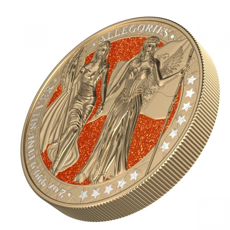 2 Oz Silver Coin 2019 10 Mark Columbia &amp; Germania - Gilded Orange Diamond Dust-classypw.com-2