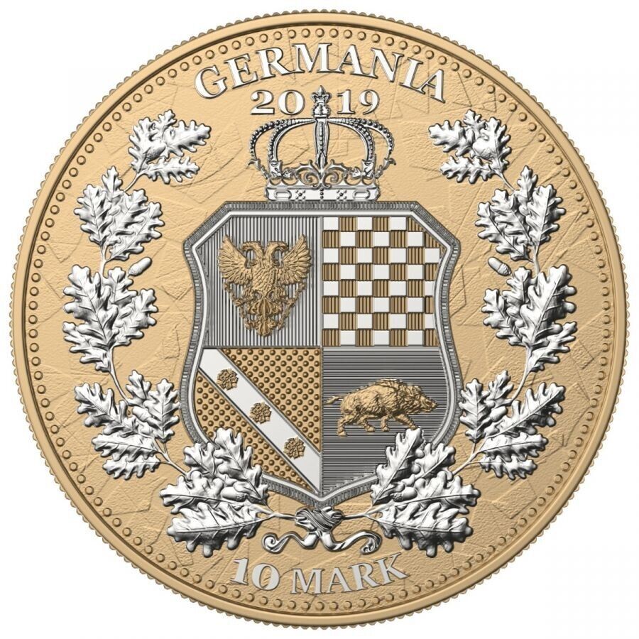2 Oz Silver Coin 2019 10 Mark Columbia &amp; Germania - Gilded Orange Diamond Dust-classypw.com-3