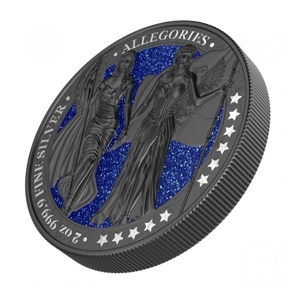 2 Oz Silver Coin 2019 10 Mark Columbia & Germania- Ruthenium & Blue Diamond Dust-classypw.com-2