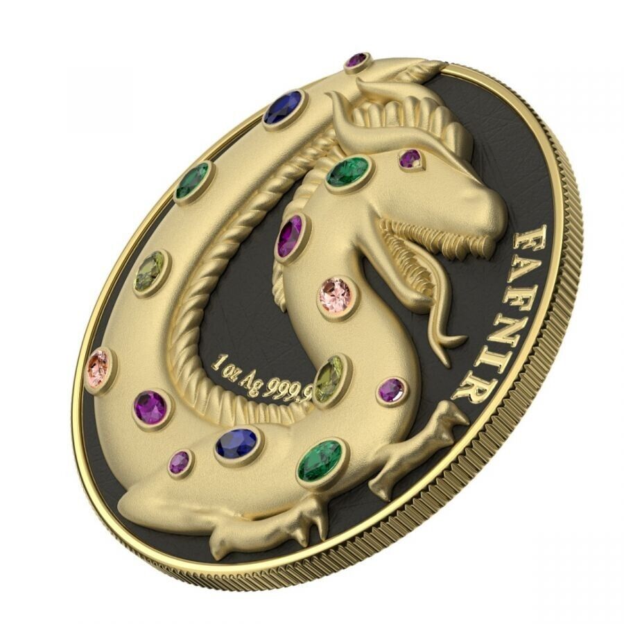 2 X 1 Oz Silver Coin 2020 5 Mark Fafnir Set - Black Gloss &amp; Gold Matte Crystals-classypw.com-11