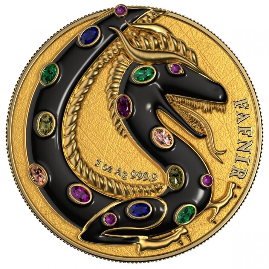 2 X 1 Oz Silver Coin 2020 5 Mark Fafnir Set - Black Gloss &amp; Gold Matte Crystals-classypw.com-4