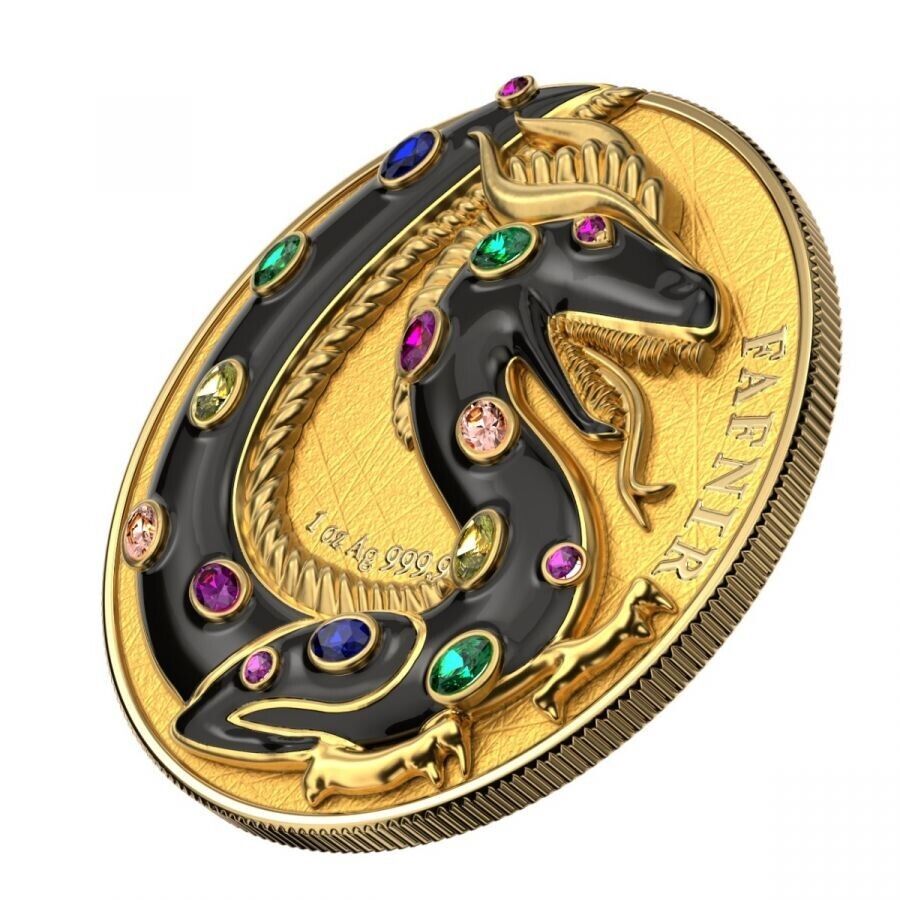 2 X 1 Oz Silver Coin 2020 5 Mark Fafnir Set - Black Gloss &amp; Gold Matte Crystals-classypw.com-5