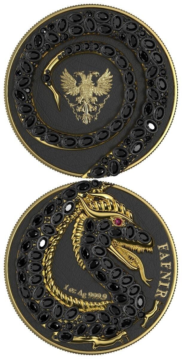 2 X 1 Oz Silver Coin 2020 5 Mark Fafnir Set - Black Gold Carapace No 2 Crystals-classypw.com-2