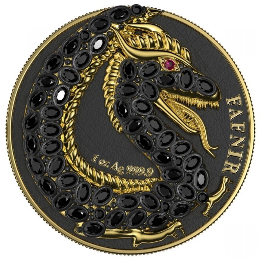 2 X 1 Oz Silver Coin 2020 5 Mark Fafnir Set - Black Gold Carapace No 2 Crystals-classypw.com-3