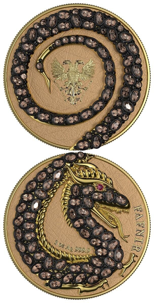 2 X 1 Oz Silver Coin 2020 5 Mark Fafnir Set - Black Gold Carapace No 2 Crystals-classypw.com-5