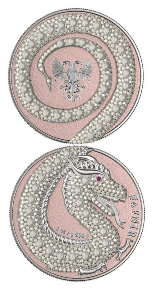 2 X 1 Oz Silver Coin 2020 5 Mark Fafnir Set - Blue Pink No 1 Big Dots Crystals-classypw.com-2