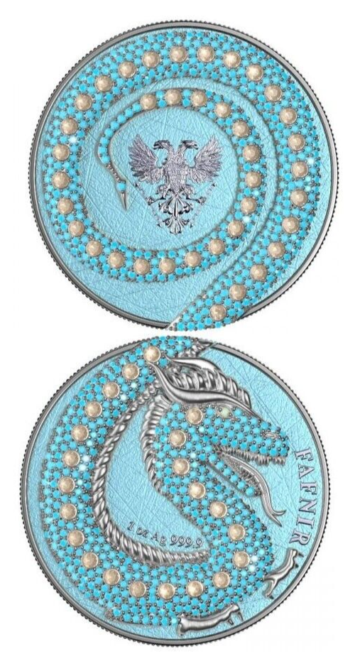 2 X 1 Oz Silver Coin 2020 5 Mark Fafnir Set - Blue Pink No 1 Big Dots Crystals-classypw.com-3
