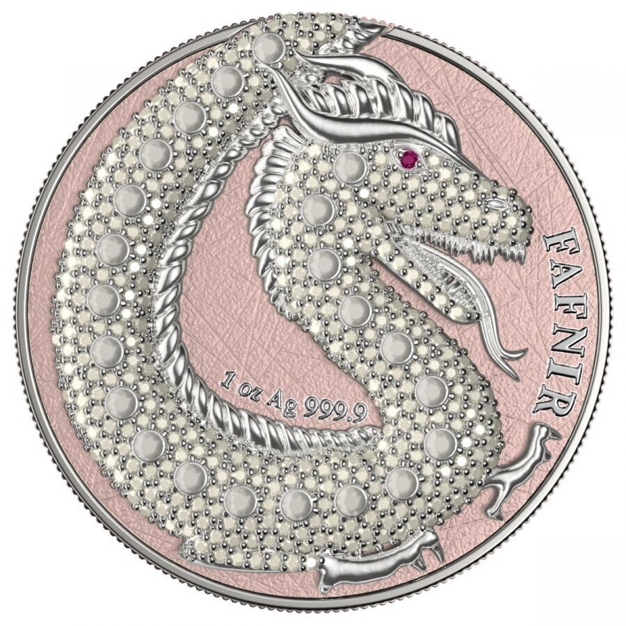 2 X 1 Oz Silver Coin 2020 5 Mark Fafnir Set - Blue Pink No 1 Big Dots Crystals-classypw.com-5