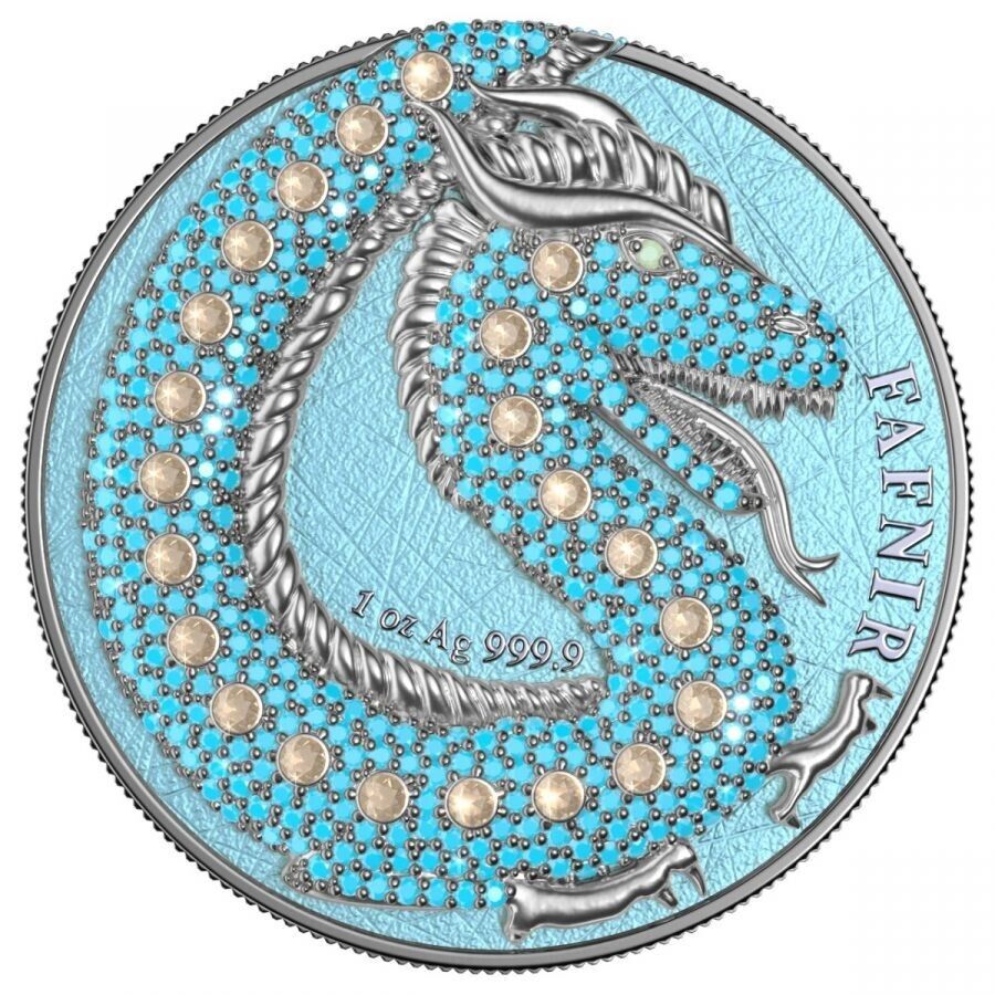 2 X 1 Oz Silver Coin 2020 5 Mark Fafnir Set - Blue Pink No 1 Big Dots Crystals-classypw.com-7