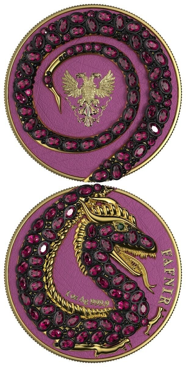 2 X 1 Oz Silver Coin 2020 5 Mark Fafnir Set - Blue Purple Carapace No 1 Crystals-classypw.com-2