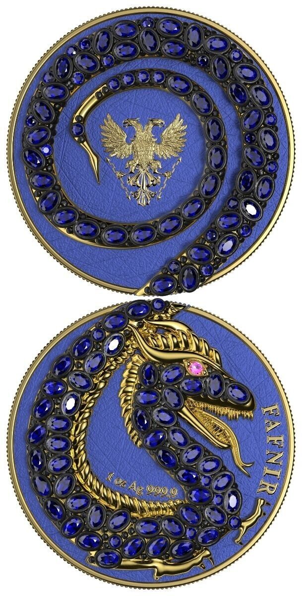 2 X 1 Oz Silver Coin 2020 5 Mark Fafnir Set - Blue Purple Carapace No 1 Crystals-classypw.com-5
