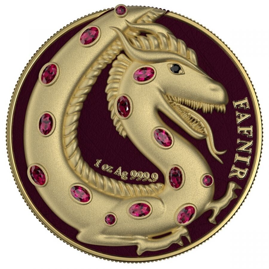 2 X 1 Oz Silver Coin 2020 5 Mark Fafnir Set - Gold Gloss and Gold Matte Crystals-classypw.com-10