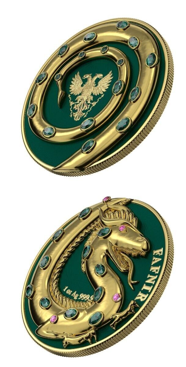 2 X 1 Oz Silver Coin 2020 5 Mark Fafnir Set - Gold Gloss and Gold Matte Crystals-classypw.com-3