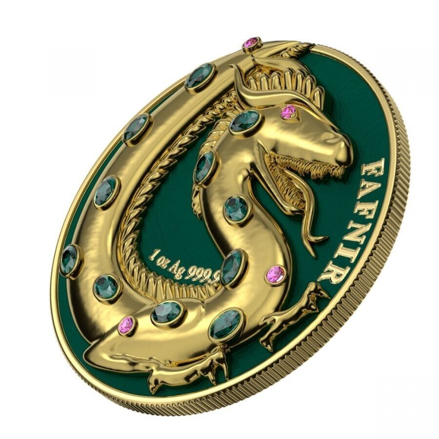 2 X 1 Oz Silver Coin 2020 5 Mark Fafnir Set - Gold Gloss and Gold Matte Crystals-classypw.com-5