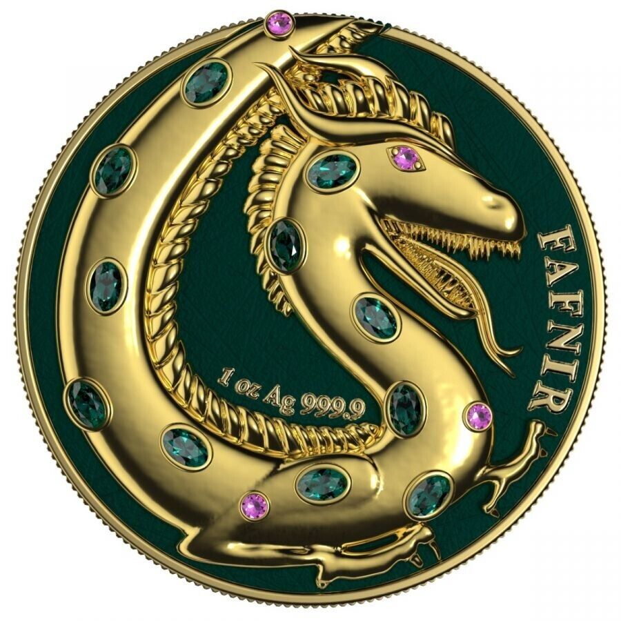 2 X 1 Oz Silver Coin 2020 5 Mark Fafnir Set - Gold Gloss and Gold Matte Crystals-classypw.com-7