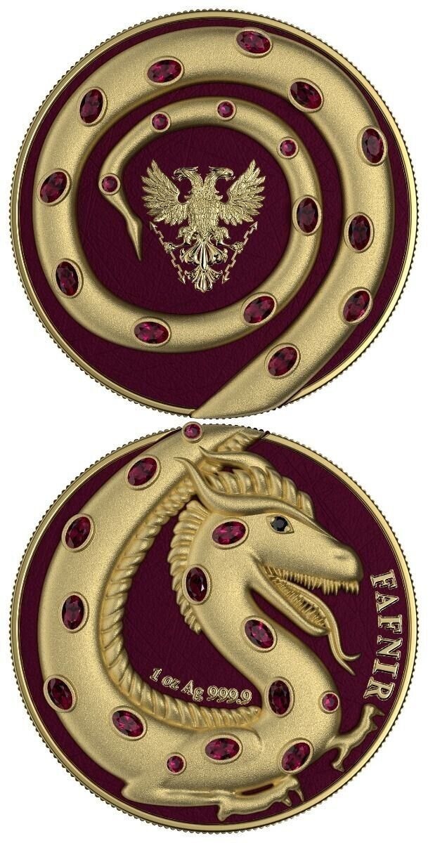 2 X 1 Oz Silver Coin 2020 5 Mark Fafnir Set - Gold Gloss and Gold Matte Crystals-classypw.com-8